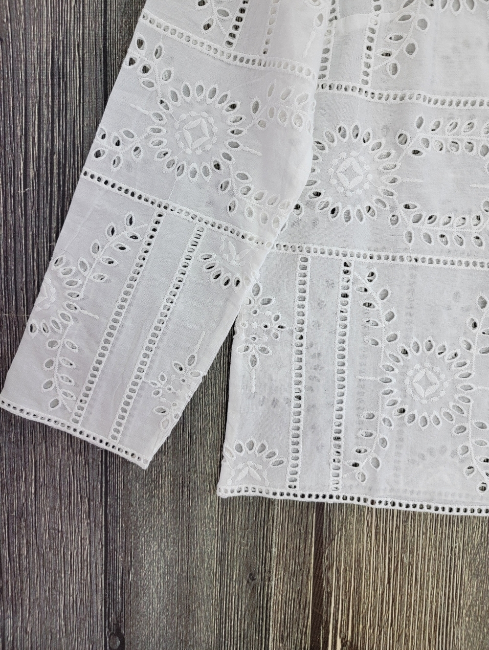 The Kooples NWT Floral White Eyelet Ruffle Shoulder Long-Sleeve Top - Picture 4 of 13
